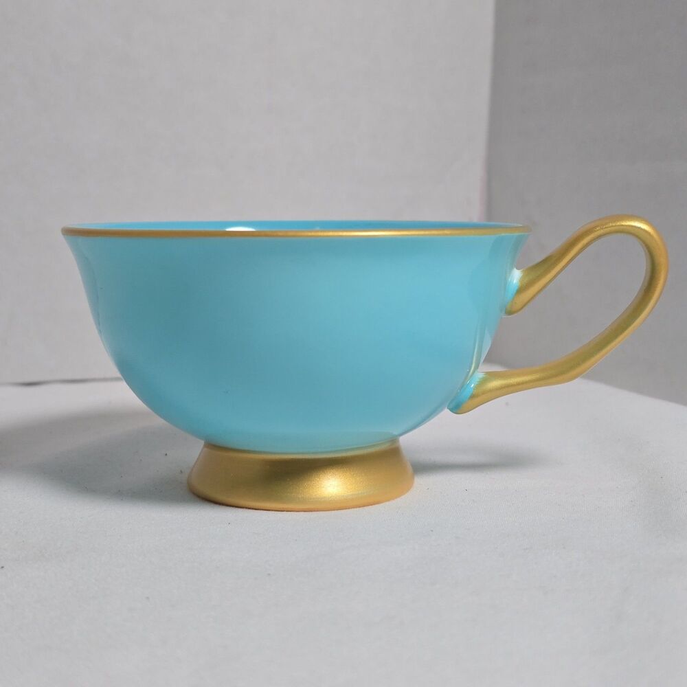 Shelley Gracie Fine Bone China Aqua Blue/Turquoise & Gold Teacup & Saucer + Box - Picture 12 of 16